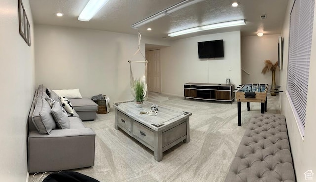 1347 S 1370 E, Provo, UT 84606 - living area with light carpet, recessed lighting, and a textured ceiling