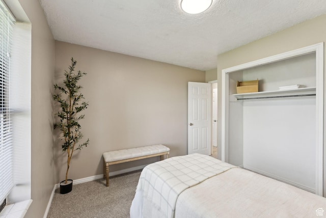 bedroom with carpet, baseboards, and a closet