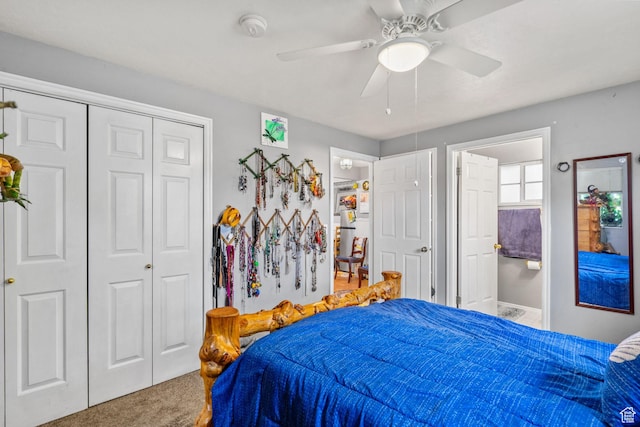7472 S Silver Cir, West Jordan, UT 84084 - bedroom featuring carpet floors, a ceiling fan, and a closet