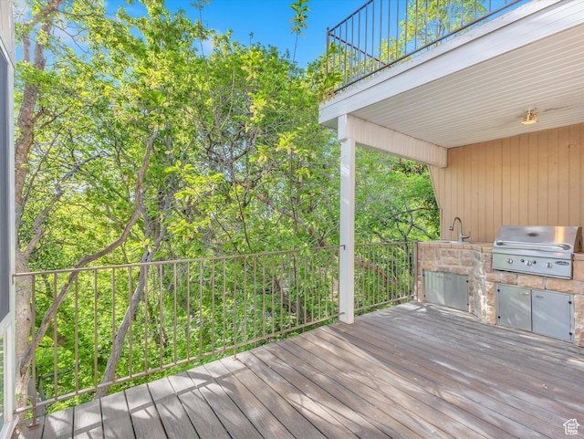 3351 E Deer Hollow Cir S, Sandy, UT 84092 - deck featuring a grill, an outdoor kitchen, and a sink