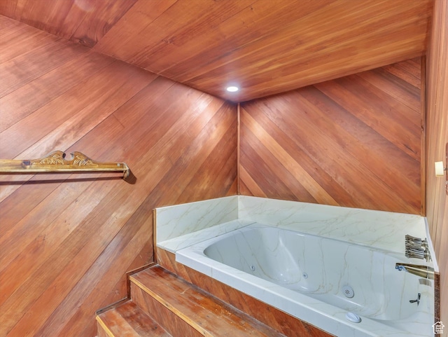 3351 E Deer Hollow Cir S, Sandy, UT 84092 - bathroom with wooden ceiling and a whirlpool tub