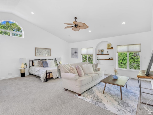 3351 E Deer Hollow Cir S, Sandy, UT 84092 - bedroom with vaulted ceiling, recessed lighting, baseboards, ceiling fan, and carpet