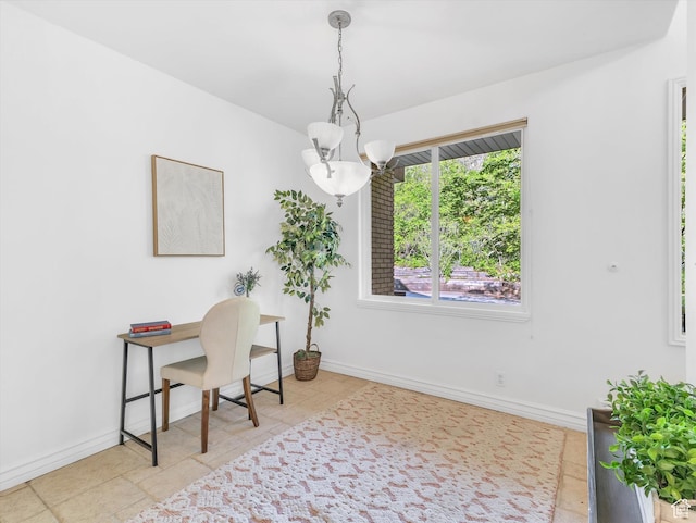 3351 E Deer Hollow Cir S, Sandy, UT 84092 - office with a chandelier, baseboards, and tile patterned flooring