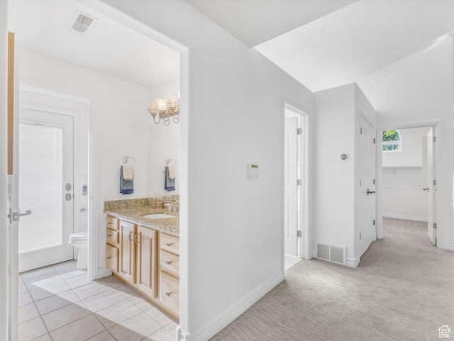 3351 E Deer Hollow Cir S, Sandy, UT 84092 - full bathroom with vanity, baseboards, a chandelier, and toilet