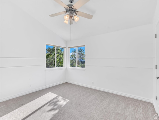 3351 E Deer Hollow Cir S, Sandy, UT 84092 - unfurnished room with carpet flooring, a ceiling fan, lofted ceiling, and baseboards