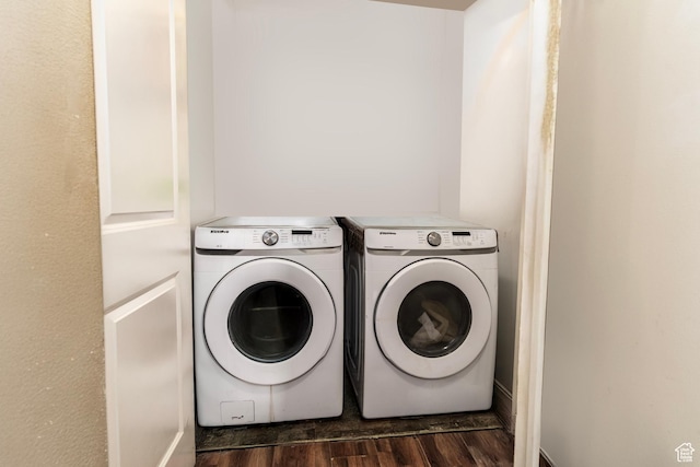 544 E 1875 S, Roosevelt, UT 84066 - clothes washing area with washer and clothes dryer and dark wood-style flooring