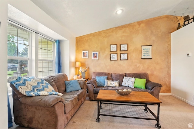 211 S 300 E, Wellsville, UT 84339 - living area with light colored carpet, baseboards, and vaulted ceiling
