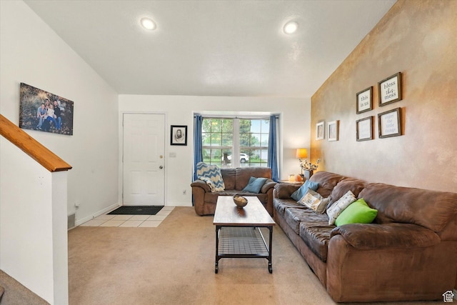 211 S 300 E, Wellsville, UT 84339 - living room with light colored carpet, light tile patterned floors, baseboards, and recessed lighting