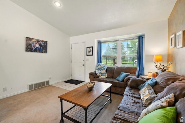 211 S 300 E, Wellsville, UT 84339 - living area with lofted ceiling, baseboards, and carpet