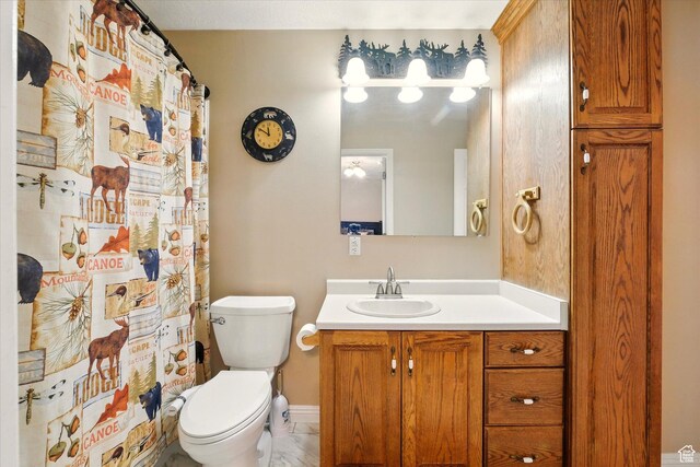 211 S 300 E, Wellsville, UT 84339 - full bathroom featuring toilet, vanity, a shower with shower curtain, and baseboards