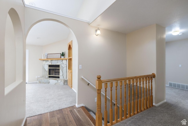 540 N 100 E, Hyde Park, UT 84318 - corridor featuring an upstairs landing, carpet, wood finished floors, and baseboards