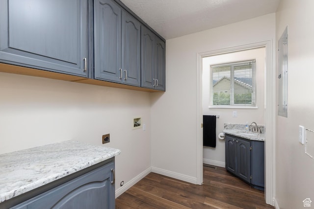 540 N 100 E, Hyde Park, UT 84318 - laundry area with cabinet space, hookup for a washing machine, hookup for an electric dryer, dark wood-type flooring, and baseboards