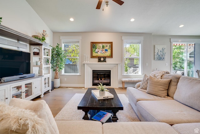 2700 E Red Barn Rd S, Heber City, UT 84032 - living room featuring light wood finished floors, plenty of natural light, ceiling fan, recessed lighting, and baseboards