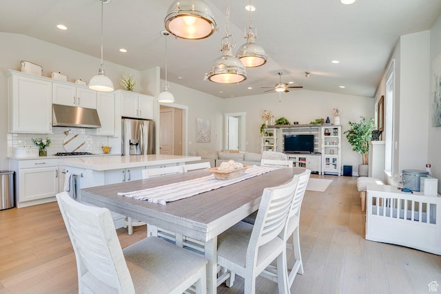 2700 E Red Barn Rd S, Heber City, UT 84032 - dining area featuring lofted ceiling, light wood-style flooring, a ceiling fan, and recessed lighting