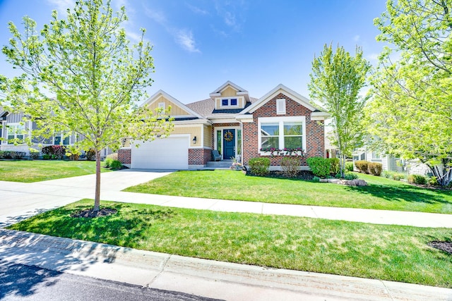 2700 E Red Barn Rd S, Heber City, UT 84032 - craftsman house with brick siding, a garage, concrete driveway, and a front lawn