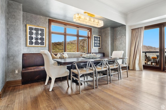 dining room featuring wood finished floors and baseboards