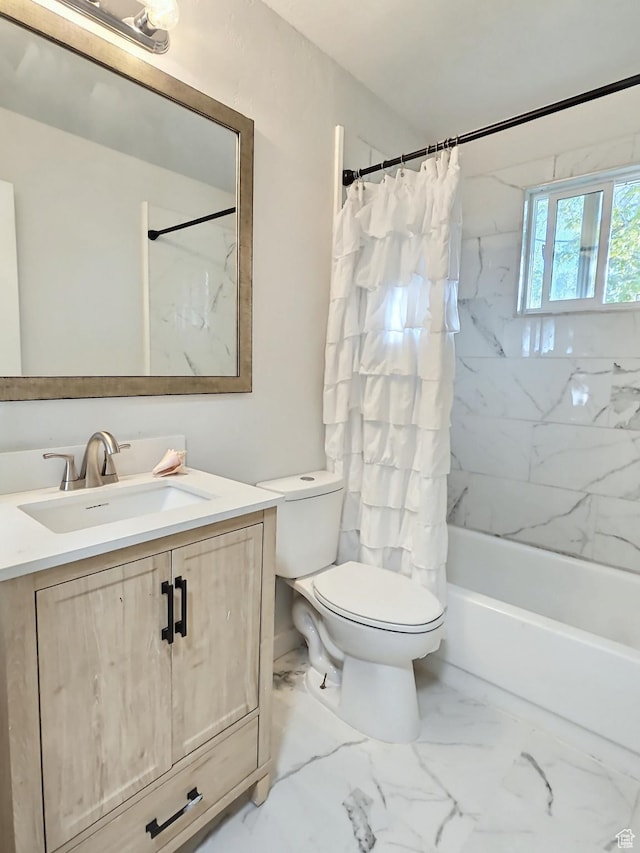 521 N 2400 W, Vernal, UT 84078 - full bath with vanity, toilet, marble look tiles, and shower / bathtub combination with curtain