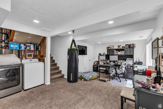 5884 S Impressions Dr W, Salt Lake City, UT 84118 - office area featuring washer / clothes dryer, carpet floors, and recessed lighting