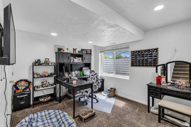 5884 S Impressions Dr W, Salt Lake City, UT 84118 - carpeted home office featuring baseboards and recessed lighting