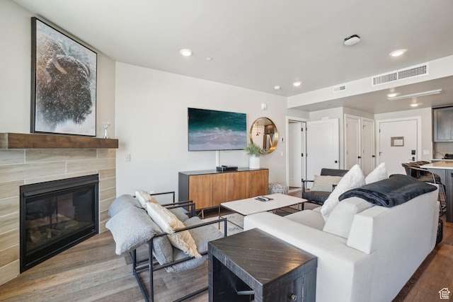 909 W Peace Tree Trl Unit 513, Kamas, UT 84036 - living area with wood finished floors, recessed lighting, and a tile fireplace