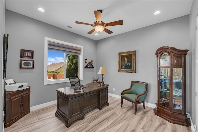 1865 N Park Grove Dr, Washington, UT 84780 - office space with a ceiling fan, light wood-style flooring, baseboards, and recessed lighting