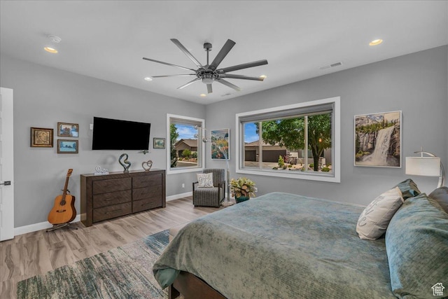 1865 N Park Grove Dr, Washington, UT 84780 - bedroom featuring wood finished floors, baseboards, recessed lighting, and ceiling fan
