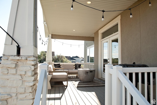 224 S Dry Creek Ln W, Vineyard, UT 84058 - wooden terrace featuring french doors and outdoor lounge area