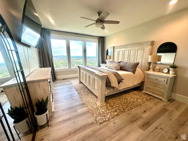 191 E 3475 N, North Ogden, UT 84414 - bedroom with baseboards, light wood-style flooring, ceiling fan, and recessed lighting