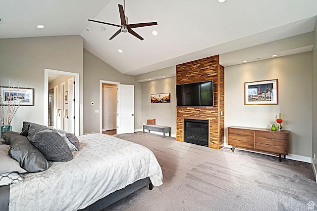 3196 E 25 S, Layton, UT 84040 - bedroom with carpet floors, recessed lighting, a fireplace, baseboards, and a ceiling fan