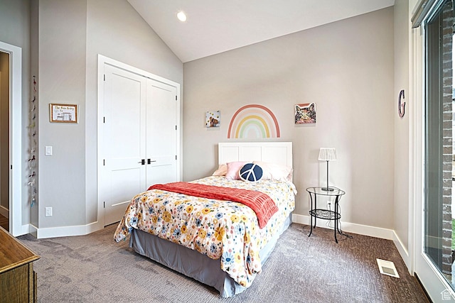 3196 E 25 S, Layton, UT 84040 - bedroom featuring carpet floors, lofted ceiling, baseboards, a closet, and recessed lighting