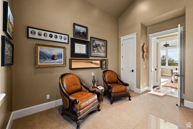 1515 E Maple St, Mapleton, UT 84664 - sitting room with carpet flooring, baseboards, and lofted ceiling
