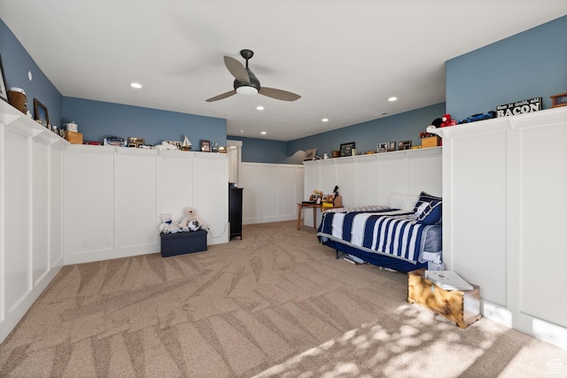 1515 E Maple St, Mapleton, UT 84664 - bedroom with light colored carpet, recessed lighting, and ceiling fan