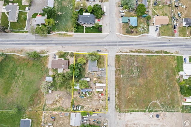 aerial perspective of suburban area with property boundaries highlighted