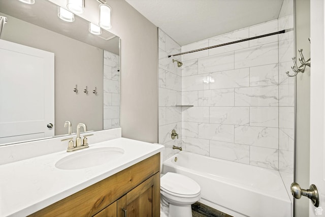 bathroom with toilet, shower / bath combination, and vanity