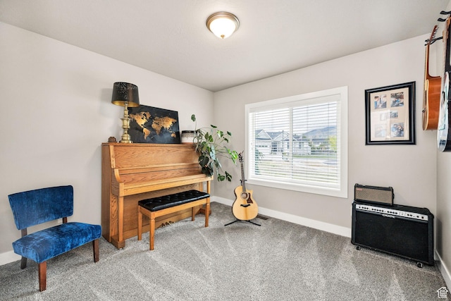 living area with carpet floors and baseboards