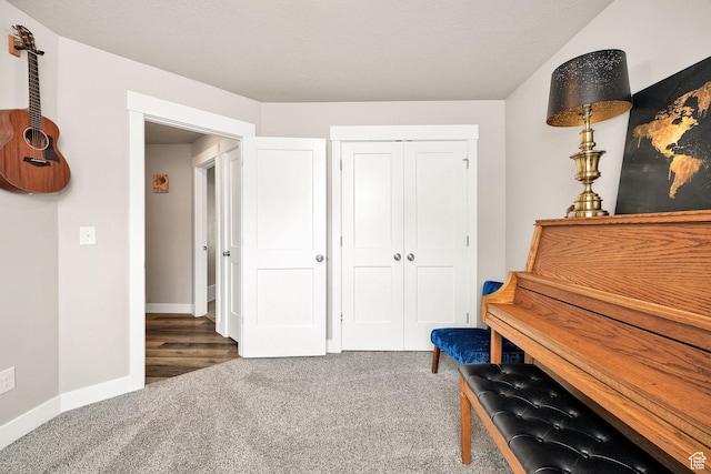 living area with carpet and baseboards
