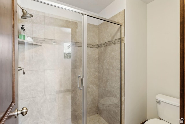 bathroom with toilet and a shower stall