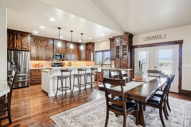 1236 S 2240 E, Heber City, UT 84032 - dining area featuring recessed lighting, wood finished floors, french doors, and vaulted ceiling