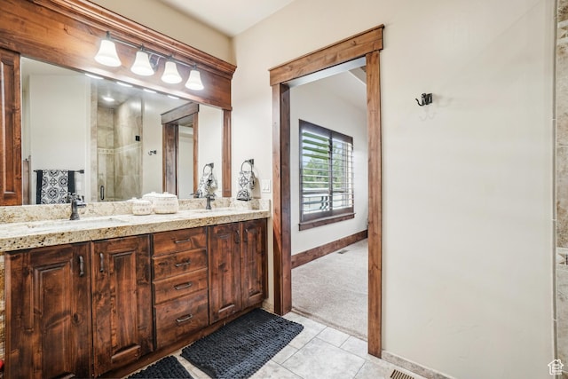 1236 S 2240 E, Heber City, UT 84032 - full bathroom with a stall shower, tile patterned floors, baseboards, and double vanity