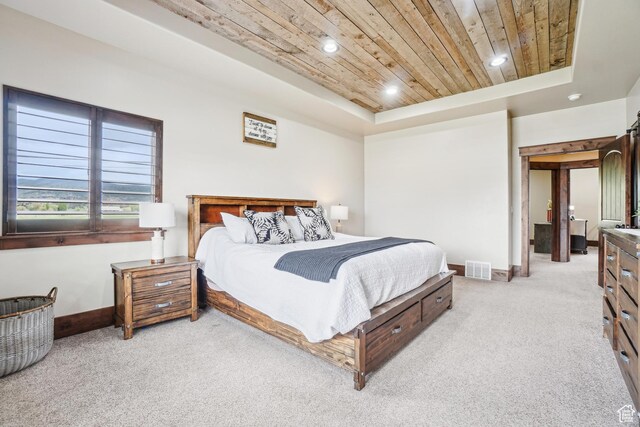 1236 S 2240 E, Heber City, UT 84032 - bedroom featuring wood ceiling, light colored carpet, baseboards, a tray ceiling, and recessed lighting