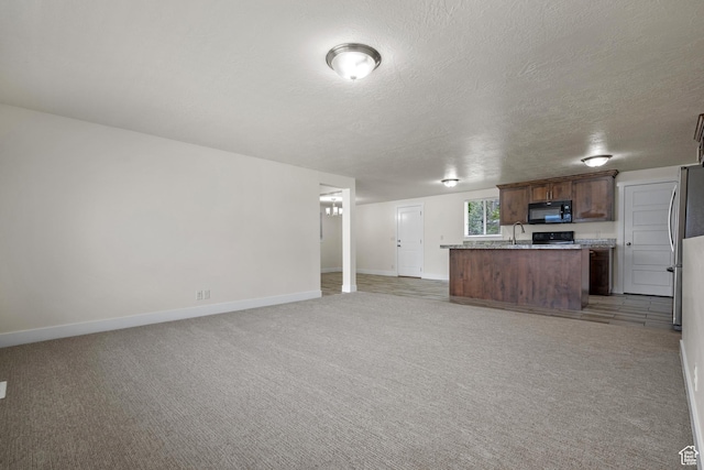 6594 S 1300 W, Taylorsville, UT 84123 - unfurnished living room with baseboards, light carpet, a sink, and a textured ceiling