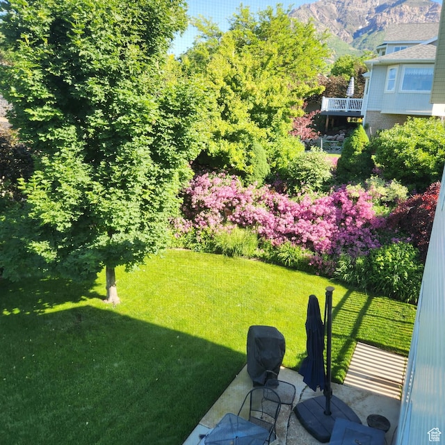 3139 N 800 E, North Ogden, UT 84414 - view of green lawn with a mountain view and a patio