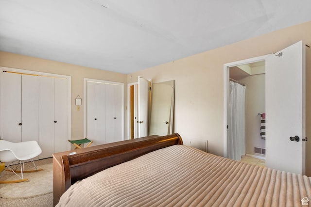 bedroom featuring multiple closets