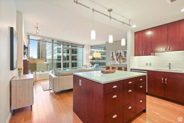35 E 100 S Unit 507, Salt Lake City, UT 84111 - kitchen featuring a sink, stainless steel dishwasher, light wood-style flooring, and light countertops