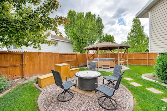 2298 W Jordan Meadows Cv, West Jordan, UT 84084 - view of yard with a hot tub, a patio, and a gazebo