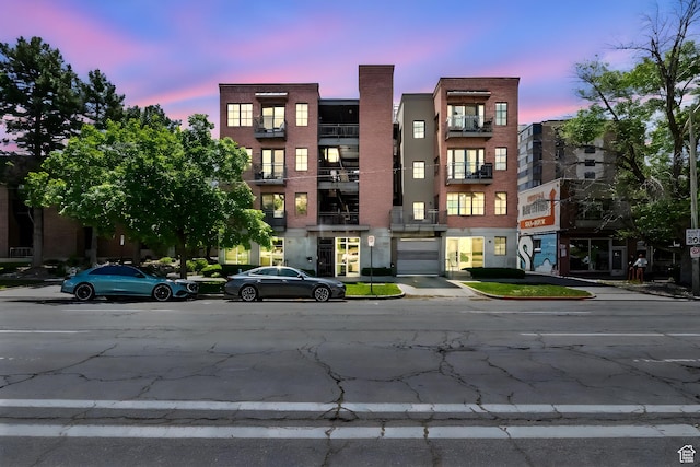 view of property at dusk
