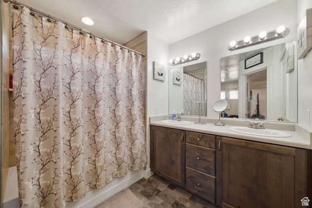 5849 S Firebird Way, St George, UT 84790 - bathroom with shower / bath combination with curtain and double vanity