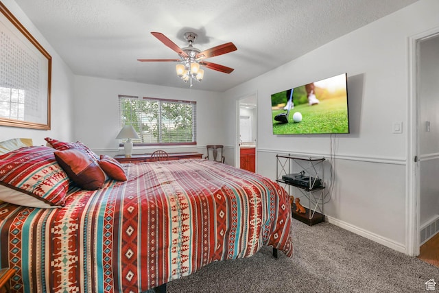 bedroom with carpet floors, a ceiling fan, and baseboards