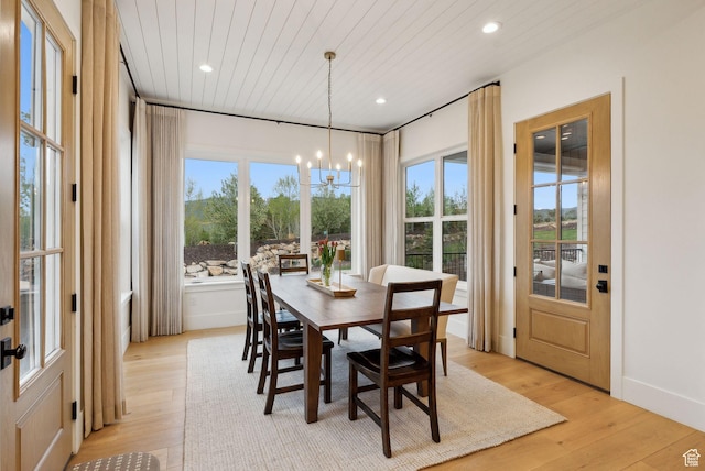 1677 Lambert Ln, Kamas, UT 84036 - dining room featuring a chandelier, light wood finished floors, plenty of natural light, recessed lighting, and wooden ceiling