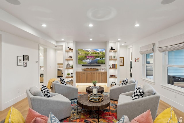 1677 Lambert Ln, Kamas, UT 84036 - living area with light wood finished floors, baseboards, recessed lighting, and built in shelves